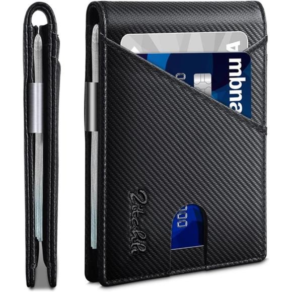 RFID Blocking Bifold Minimalist Wallets with Gift Box Carbon Black Midnight